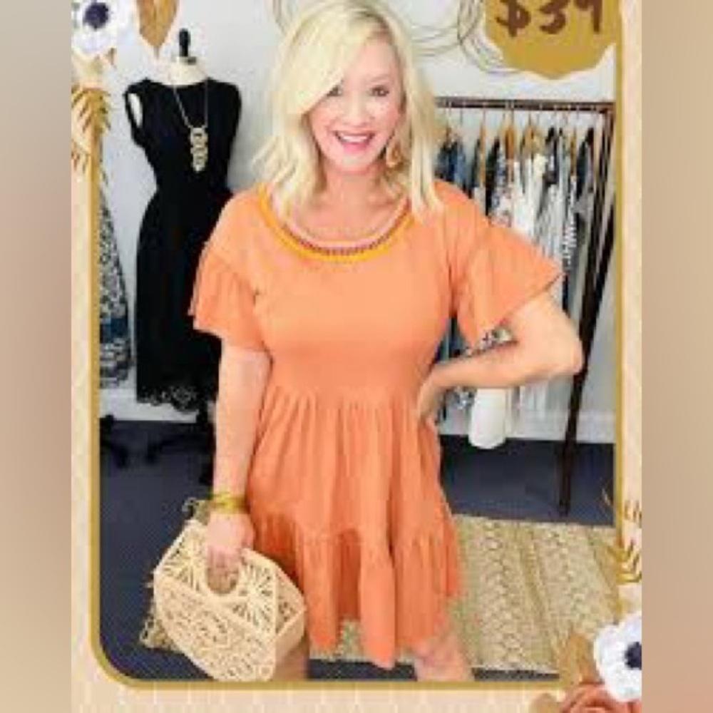 Matilda Jane Heathered Orange Short Sleeve Heart to Heart Homeroom Tiered Dress - Picture 2 of 8